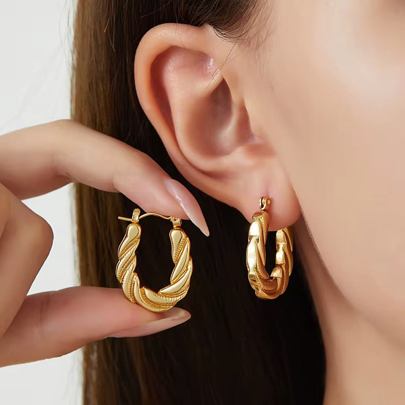 Twisted Round Gold Earrings