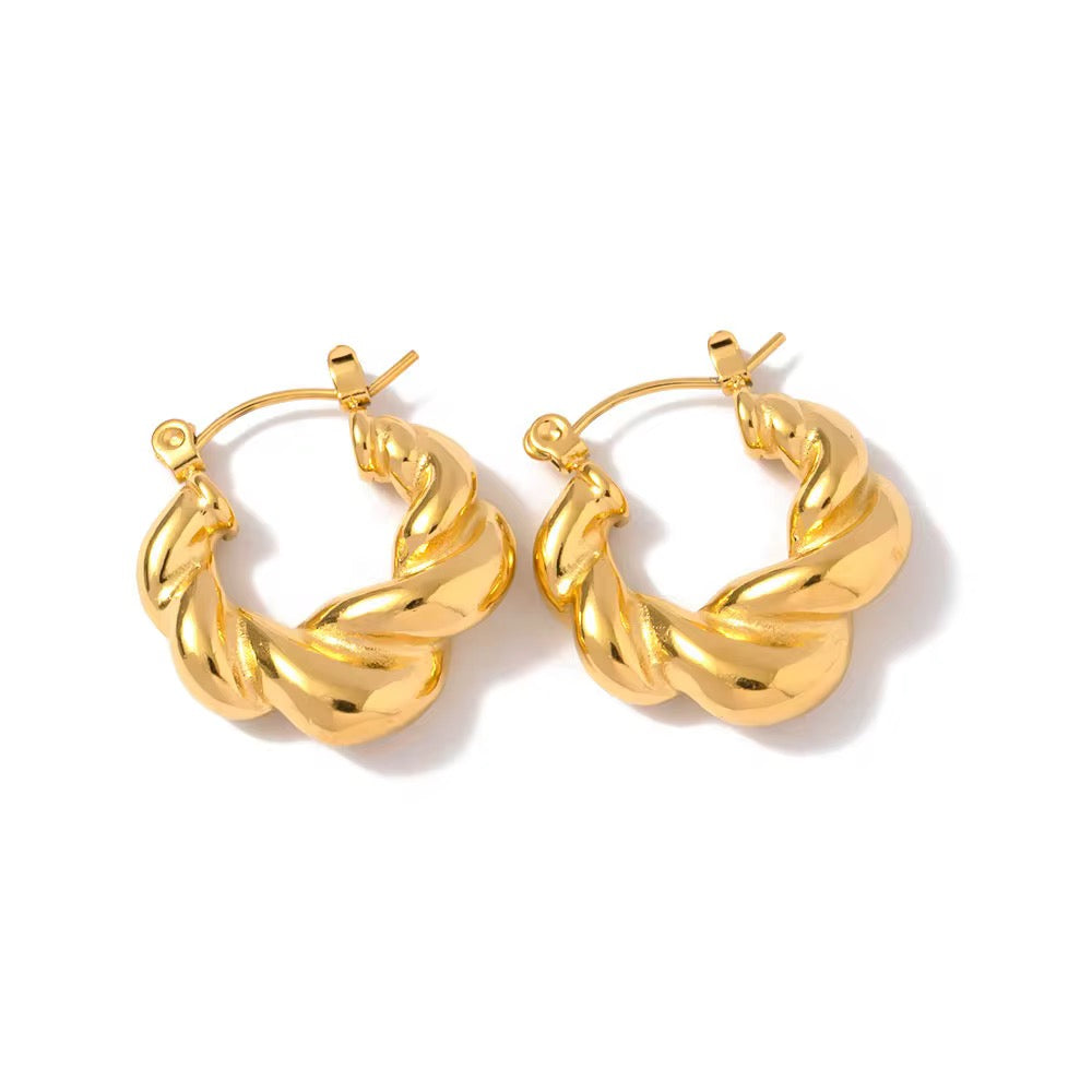 Twisted Round Gold Earrings
