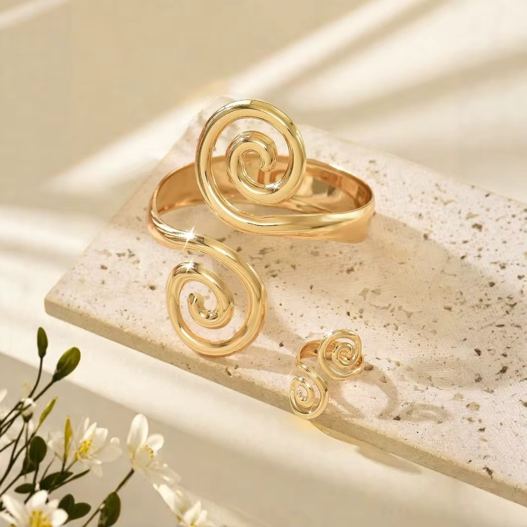 Spiral Gold Bracelet set