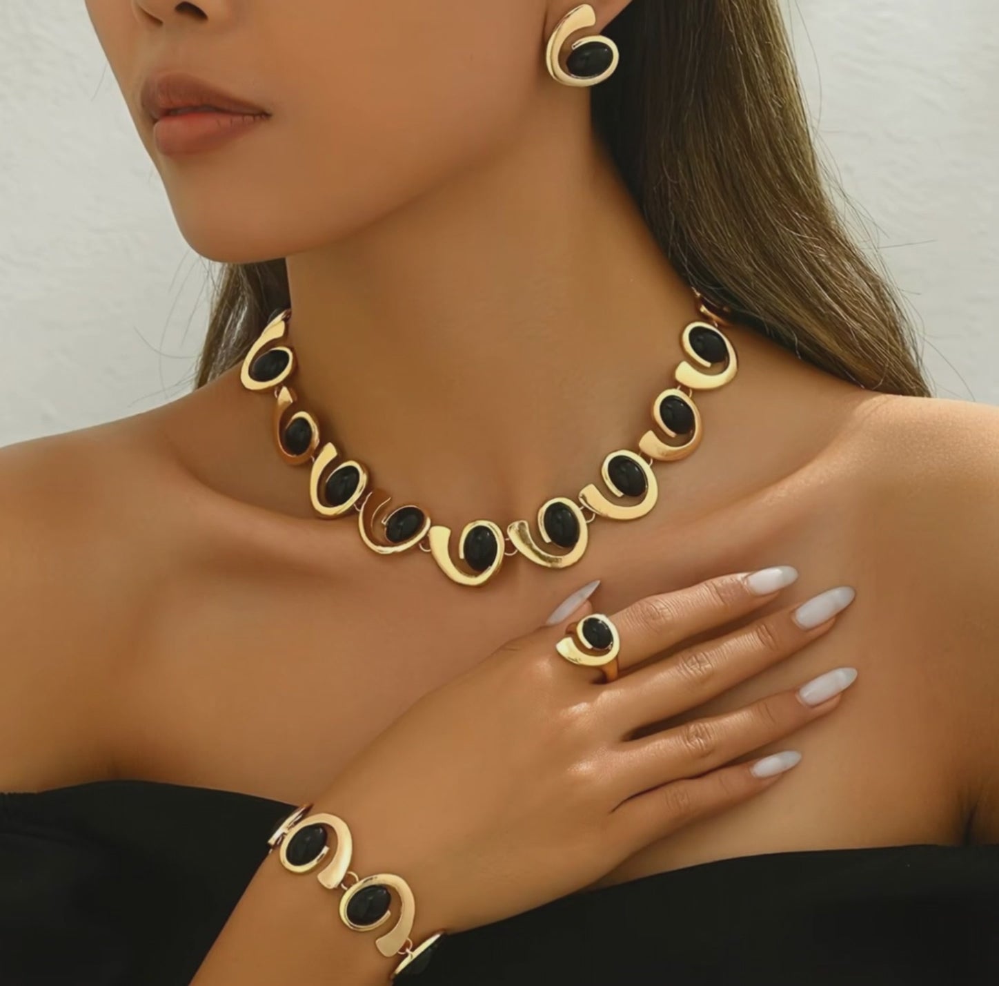 Gold/Silver and Black Jewelry Set